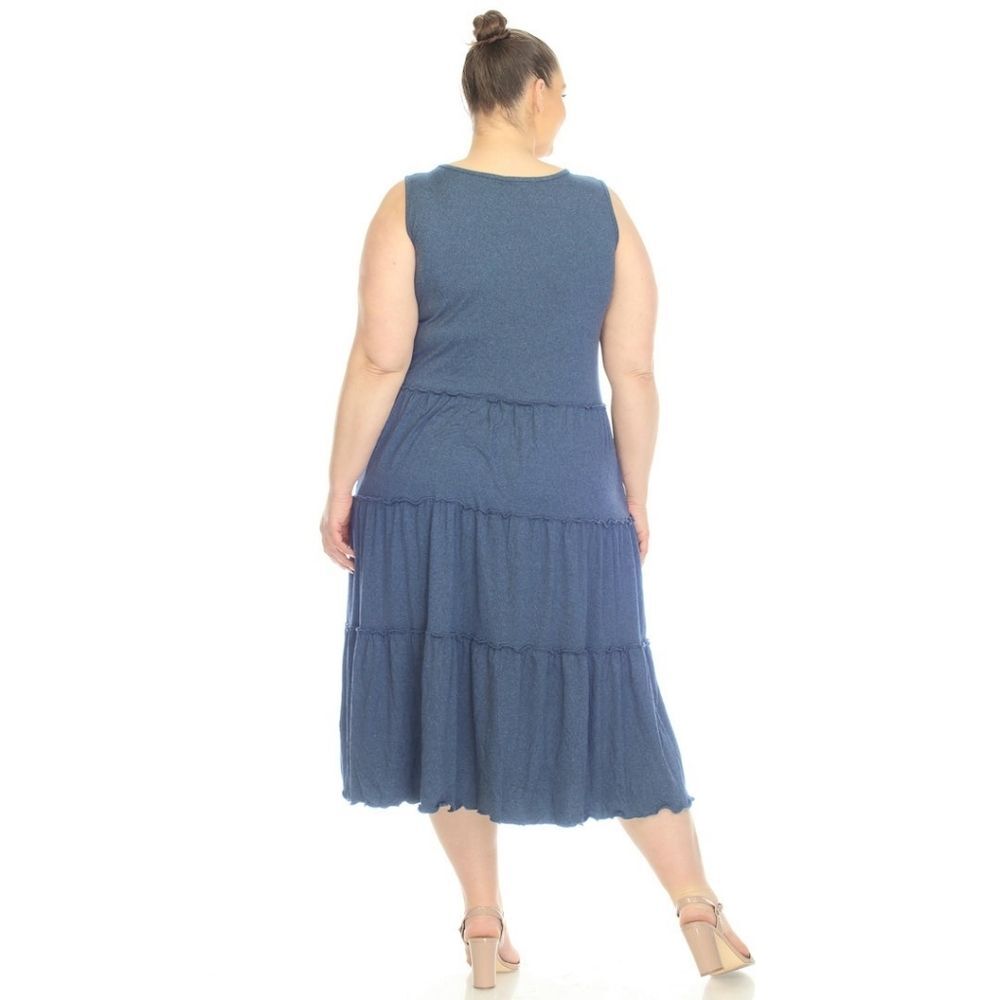 White Mark Scoop Neck Blue Dress Plus Size 1X Super Soft Ruffle Accents NEW - Picture 2 of 10